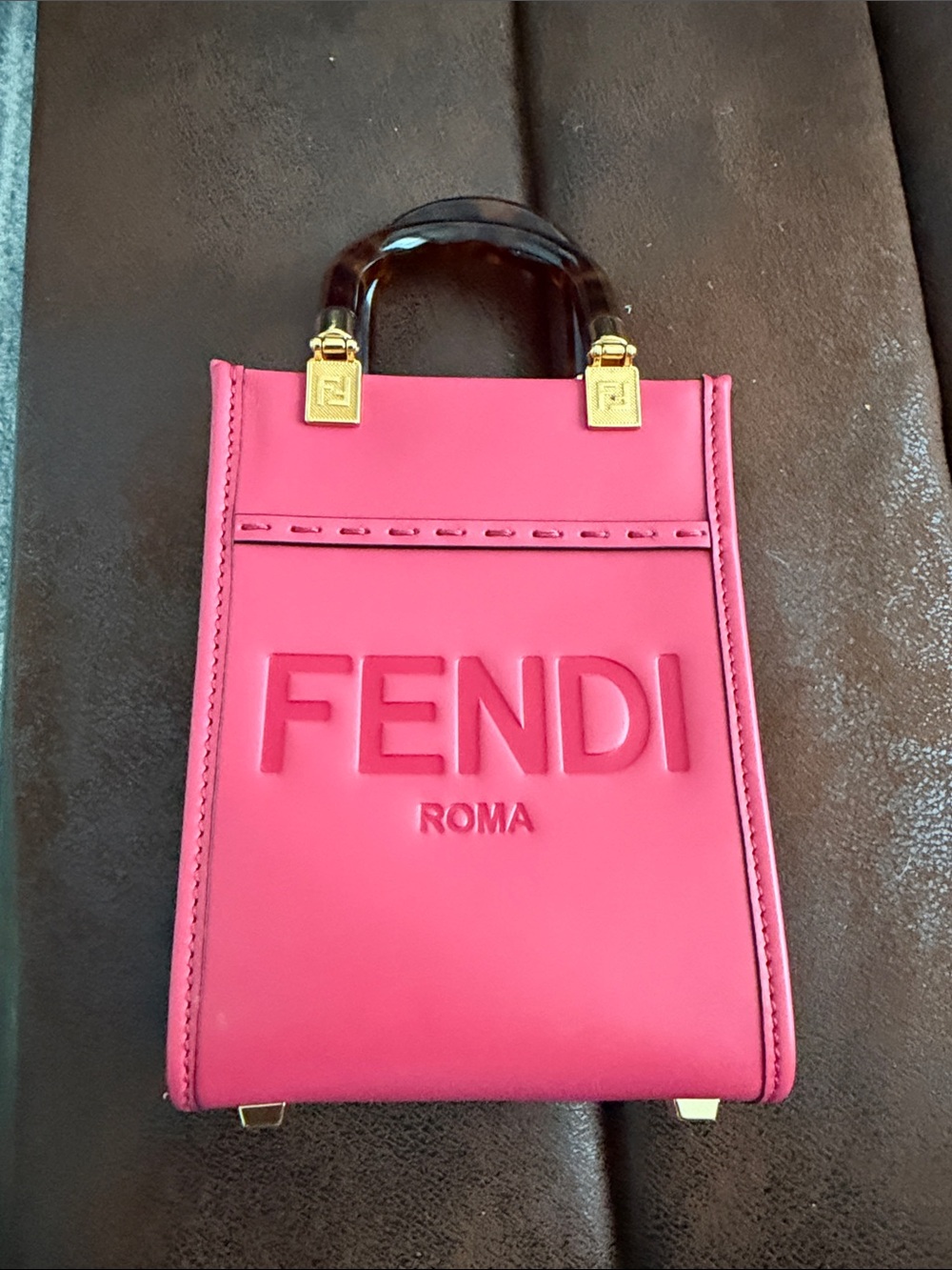 Fendi Roma Pink Mini Tote Bag with Tortoise Handle